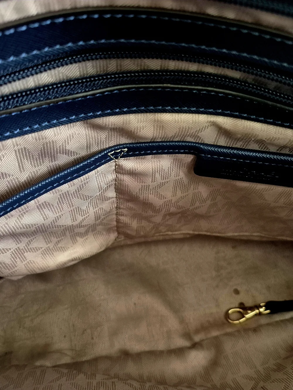 Michael Kors Navy Saffiano Leather Tote with Gold Hardware